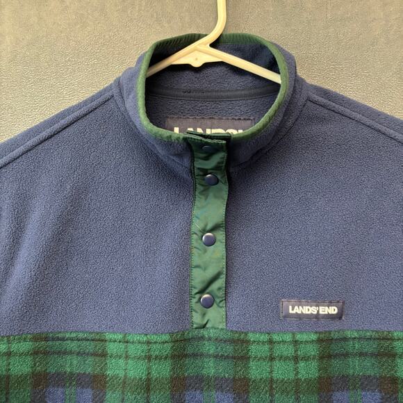 Lands End 3/4 Button Up Fleece Sweatshirt Plaid Kids Medium 10-12 Two Tone Cozy - Picture 7 of 13